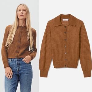Everlane The Alpaca Collared Cardigan Sweater XS Brown Sienna Rosewood